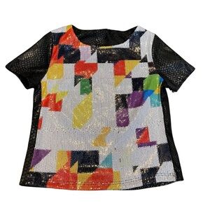 Custo Barcelona Geometric mini circle multi color sequin/snake crop blouse SML